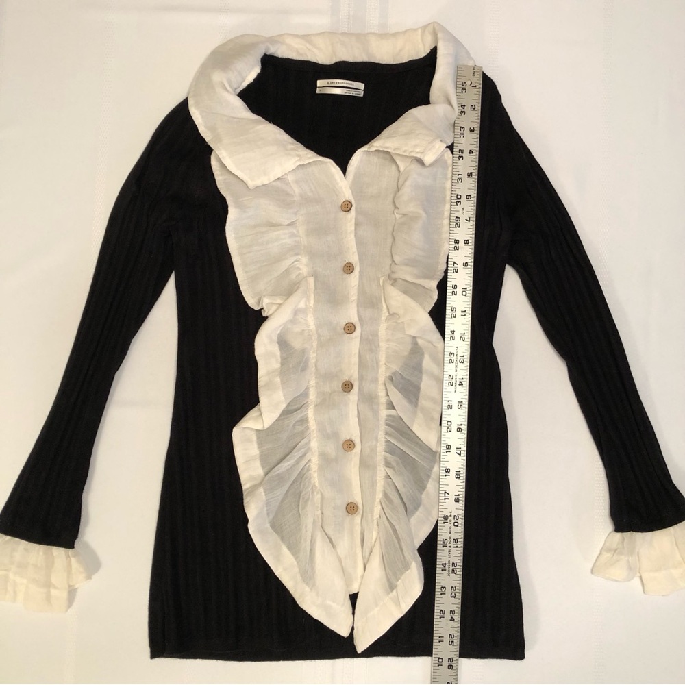 Anthropologie Black Cardigan Button Front with White Ruffle Trim Size S - Picture 5 of 8